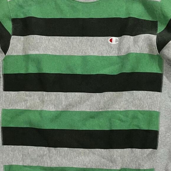 Champion Mens Vintage Striped Green Black Gray Sweatshirt Size 2XL - Picture 5 of 9